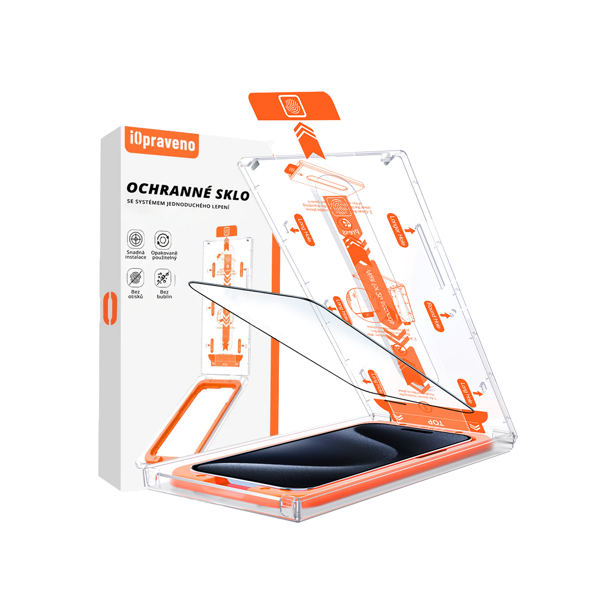 iOpraveno PRÉMIOVÉ ČIRÉ ochranné sklo se systémem jednoduchého lepení (včetně aplikátoru).