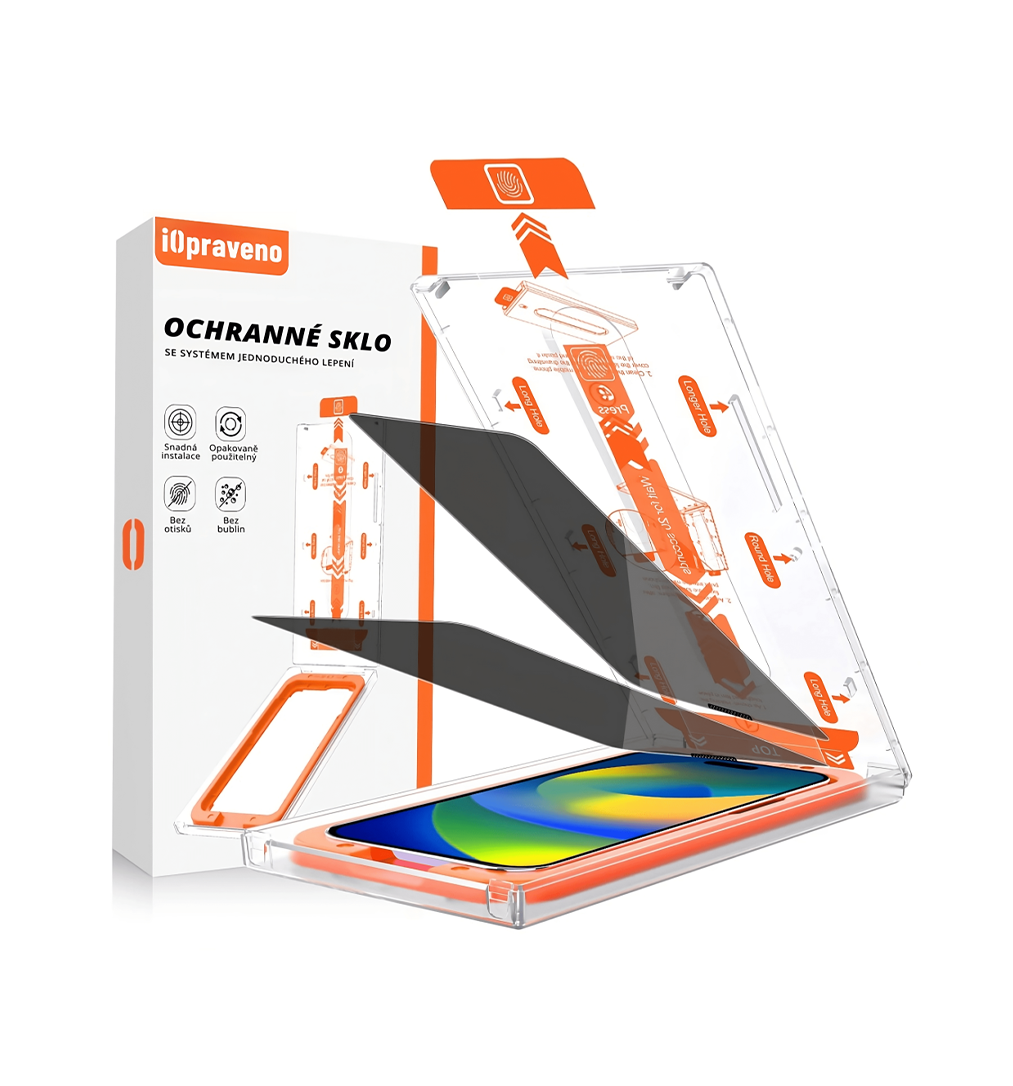 iOpraveno sticlă de protecție PRIVACY PREMIUM cu sistem de lipire simplă (inclusiv aplicator)